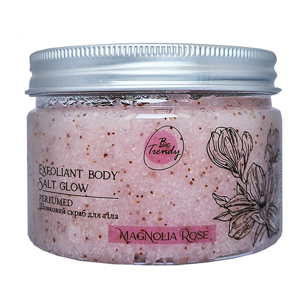 Шовковий парфумований скраб для тіла Be Trendy Exfoliant Body Salt Glow Magnolia Rosе, 300 г